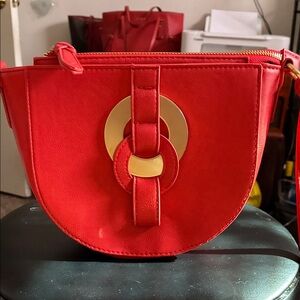 Chic Red Crossbody Bag with Gold Accent